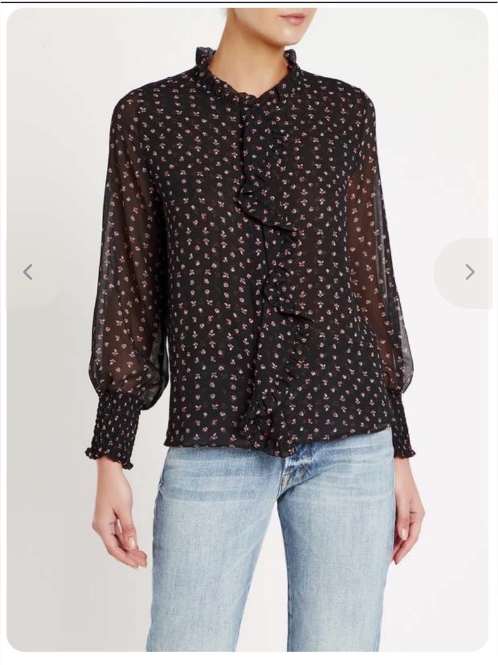 Misa Los Angeles Jacinda Black Sheer Floral Ruffle Blouse